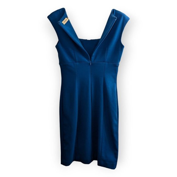 Calvin Klein Size 4 Blue Cap Sleeve Stylish Pleat Neck Dress Women Modern Cut - Picture 4 of 4